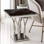 Black Marble Top Side Table with Silver Sculptural Metal Base | Arenza
