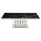 Black Marble Top Coffee Table with Intricate Silver Base | Arenza