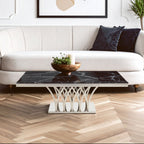 Black Marble Top Coffee Table with Intricate Silver Base | Arenza