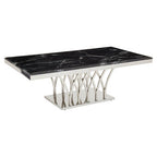 Black Marble Top Coffee Table with Intricate Silver Base | Arenza