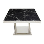 Black Marble Top Coffee Table with Intricate Silver Base | Arenza