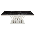 Black Marble Top Coffee Table with Intricate Silver Base | Arenza