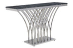 Black Marble Top Console Table with Intricate Silver Base | Arenza
