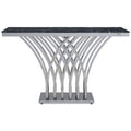 Black Marble Top Console Table with Intricate Silver Base | Arenza