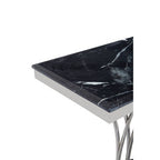 Black Marble Top Console Table with Intricate Silver Base | Arenza