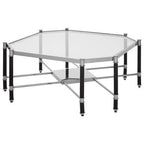 Silver and Black Metal Coffee Table with Clear Tempered Glass Top | Allessi