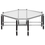 Silver and Black Metal Coffee Table with Clear Tempered Glass Top | Allessi