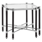 Silver and Black Chrome Finish End Table with Clear Tempered Glass Top | Allessi