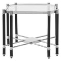Silver and Black Chrome Finish End Table with Clear Tempered Glass Top | Allessi