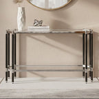 Silver and Black Chrome Finish Console Table with Clear Tempered Glass Top | Allessi