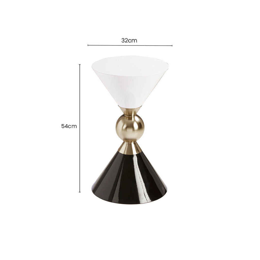Gold and Black Metal Angular Side Table with White and Black Top and Rounded Base | Martini