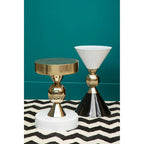 Gold and Black Metal Angular Side Table with White and Black Top and Rounded Base | Martini