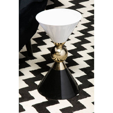 Gold and Black Metal Angular Side Table with White and Black Top and Rounded Base | Martini