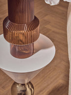 Gold and Black Metal Angular Side Table with White and Black Top and Rounded Base | Martini