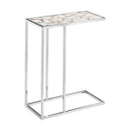 White and Silver Finish Semi-Precious Agate Side Table with Banded Pattern, Vita