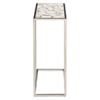 White and Silver Finish Semi-Precious Agate Side Table with Banded Pattern, Vita