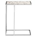 White and Silver Finish Semi-Precious Agate Side Table with Banded Pattern, Vita