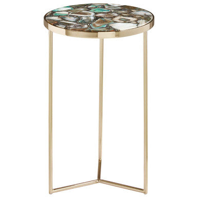 Gold and Assorted Warm Metallic Frame Agate Round Side Table | Vita