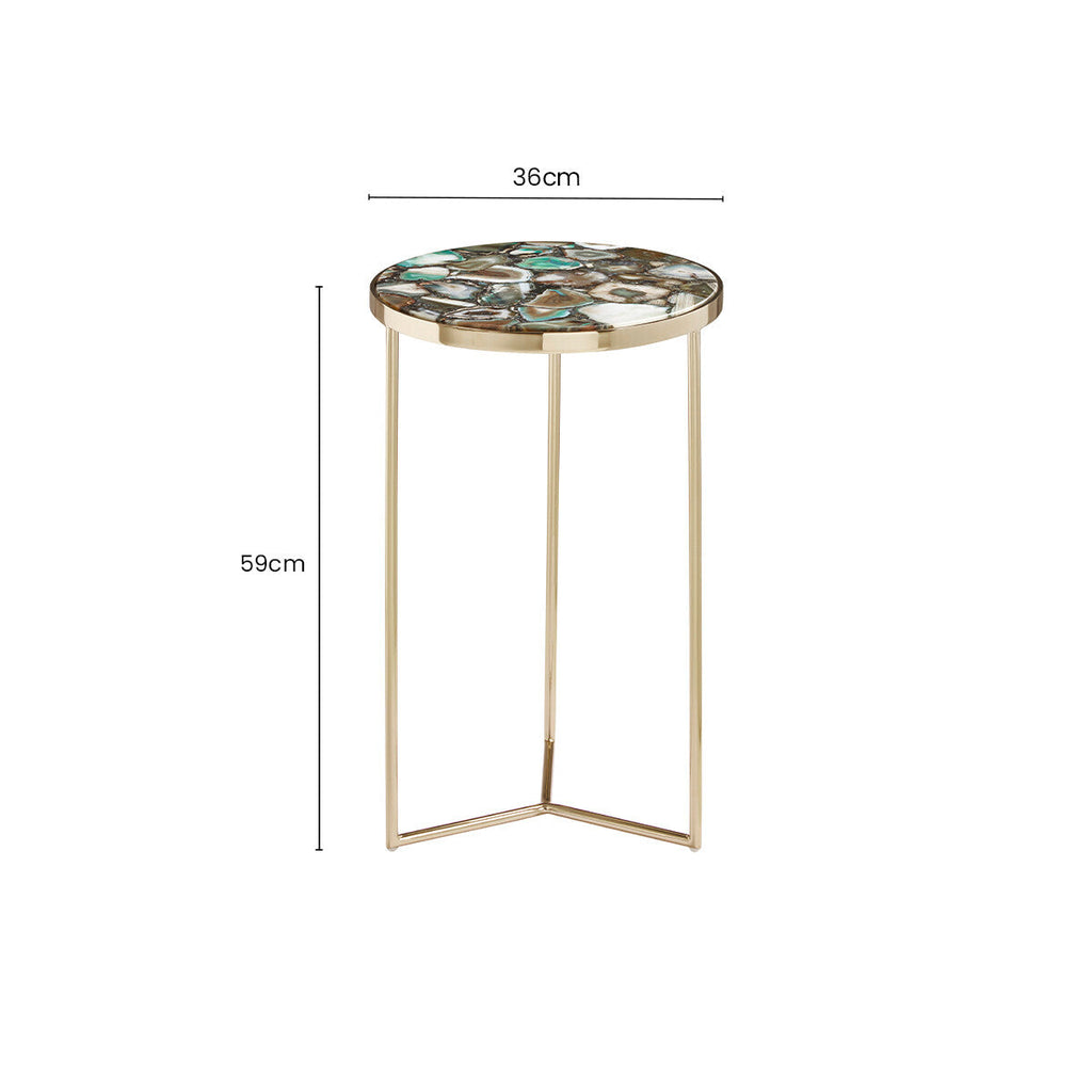 Gold and Assorted Warm Metallic Frame Agate Round Side Table | Vita