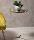 Gold and Assorted Warm Metallic Frame Agate Round Side Table | Vita