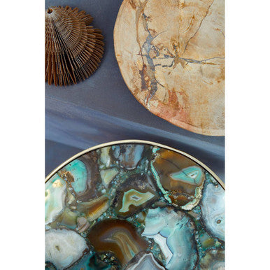 Gold and Assorted Warm Metallic Frame Agate Round Side Table | Vita
