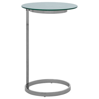 Silver Open Circular Base End Table with White Marble Effect Top | Oria