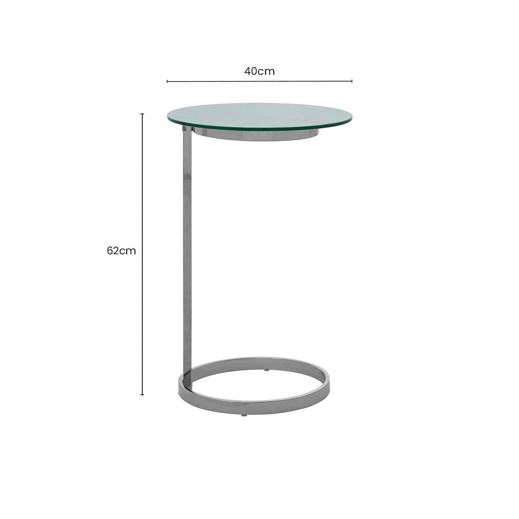 Silver Open Circular Base End Table with White Marble Effect Top | Oria