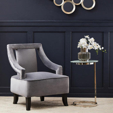Silver Open Circular Base End Table with White Marble Effect Top | Oria