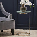Silver Open Circular Base End Table with White Marble Effect Top | Oria