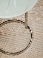 Silver Open Circular Base End Table with White Marble Effect Top | Oria