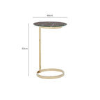 Gold Open Circular Base End Table with Black Marble Effect Glass Top | Oria