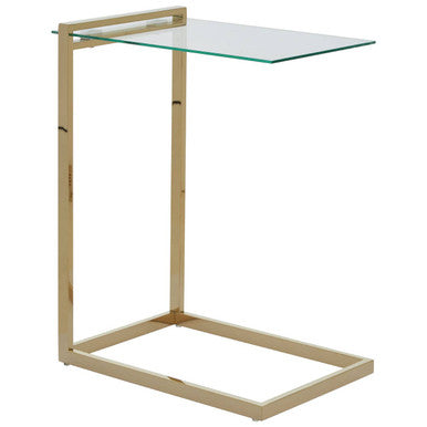Gold Warm Metallic Finish End Table with Clear Tempered Glass Top | Oria