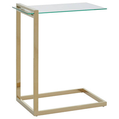 Gold Warm Metallic Finish End Table with Clear Tempered Glass Top | Oria