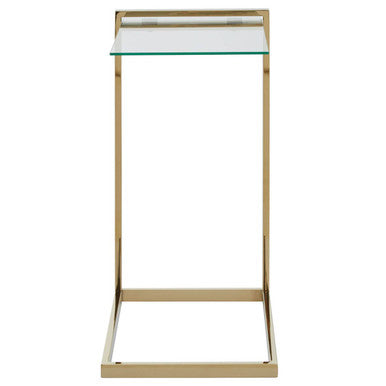 Gold Warm Metallic Finish End Table with Clear Tempered Glass Top | Oria