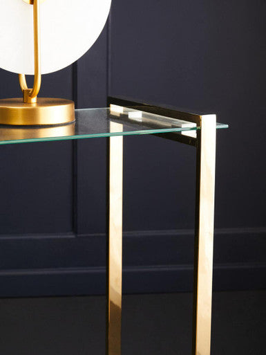 Gold Warm Metallic Finish End Table with Clear Tempered Glass Top | Oria