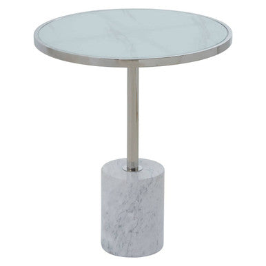 Silver Frame T-Shape End Table with White Marble Top, Oria