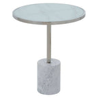 Silver Frame T-Shape End Table with White Marble Top, Oria