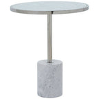 Silver Frame T-Shape End Table with White Marble Top, Oria
