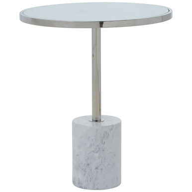 Silver Frame T-Shape End Table with White Marble Top, Oria