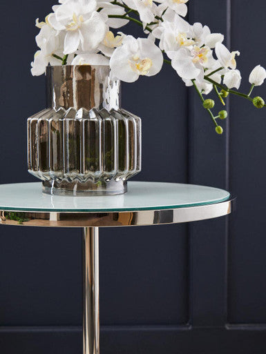 Silver Frame T-Shape End Table with White Marble Top, Oria