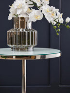 Silver Frame T-Shape End Table with White Marble Top, Oria