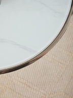 Silver Frame T-Shape End Table with White Marble Top, Oria