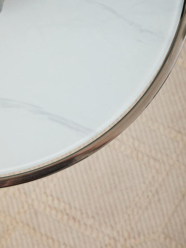 Silver Frame T-Shape End Table with White Marble Top, Oria