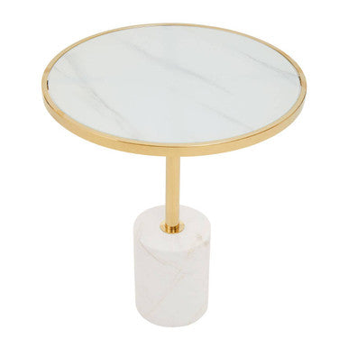 Gold Frame T-Shape End Table with White Marble Top, Oria