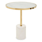 Gold Frame T-Shape End Table with White Marble Top, Oria