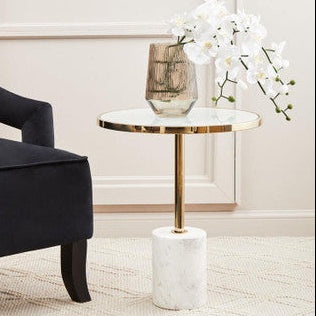 Gold Frame T-Shape End Table with White Marble Top, Oria