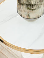 Gold Frame T-Shape End Table with White Marble Top, Oria