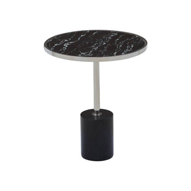 Silver Frame T-Shape End Table with Black Marble Top, Oria