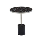 Silver Frame T-Shape End Table with Black Marble Top, Oria