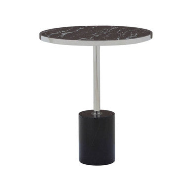 Silver Frame T-Shape End Table with Black Marble Top, Oria